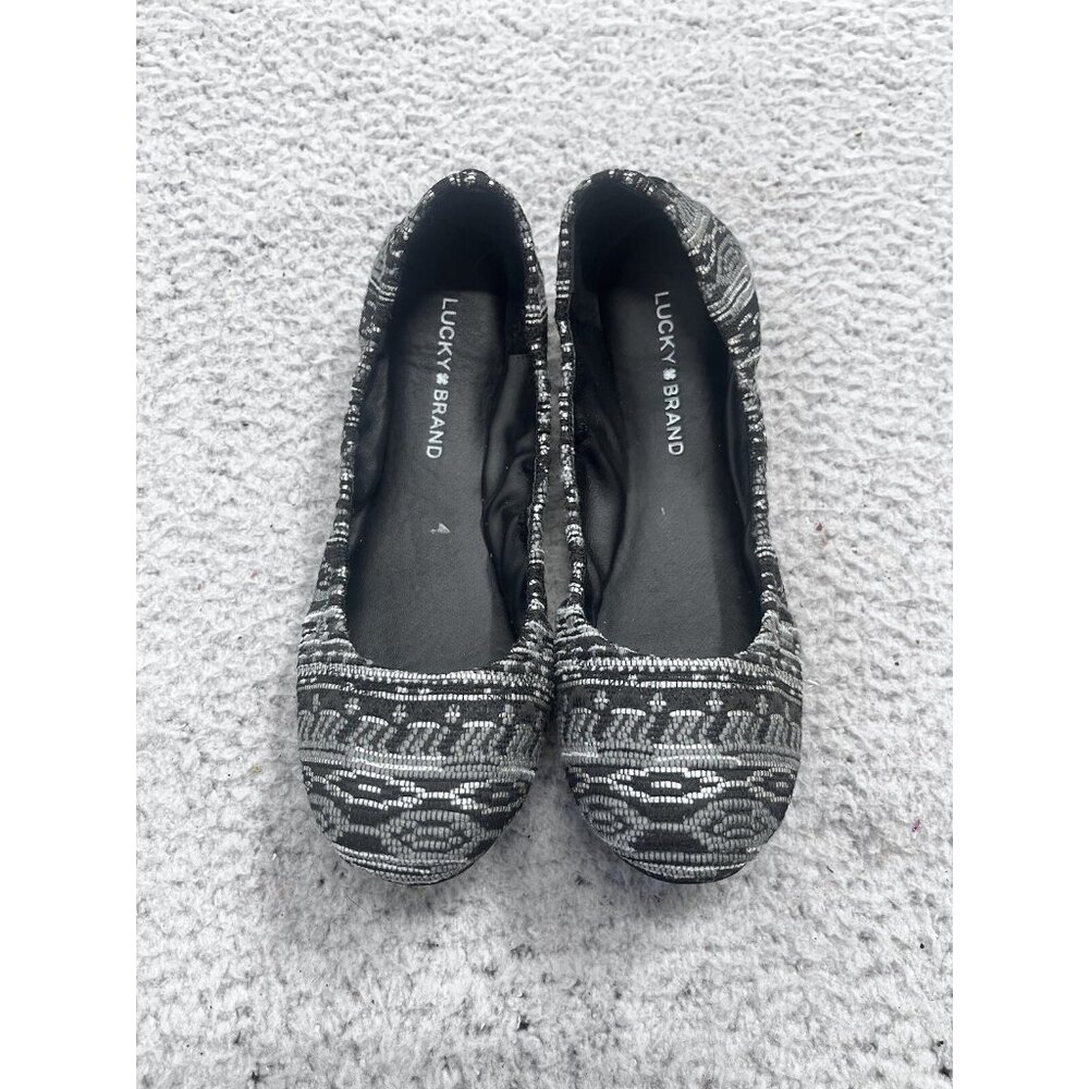 Lucky Brand Ballet Flats Womens 9.5 Emma Black Aztec Print Stretch